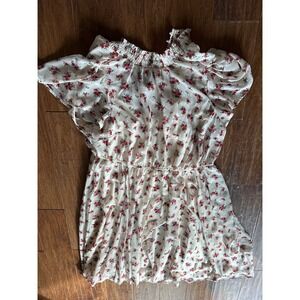 Torrid Women's Floral Print‎ Smocked Mini Dress Size 1 Short Sleeve Cream Red